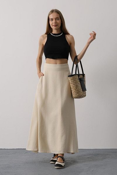 D&M Life Collection Linen Skirt - Stone - m - Gold