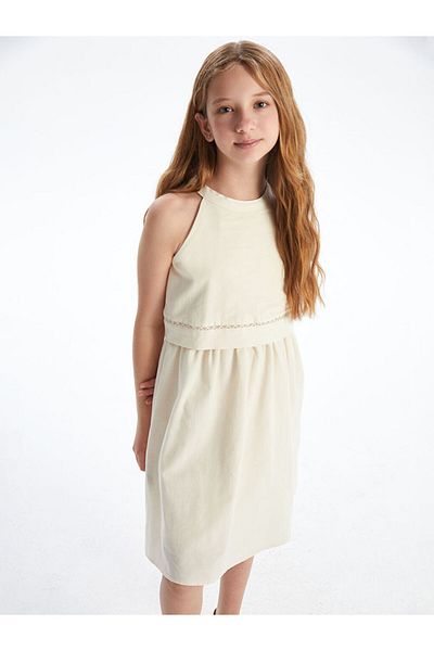 LC Waikiki New Season Halter Neck Linen Blend Girls' Dress - S5Ey22Z4