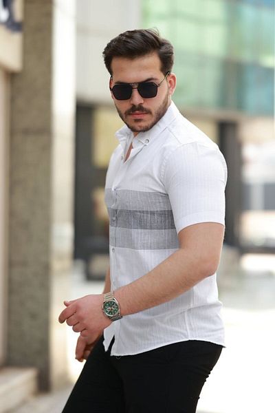 D&M Life Collection Men's Patterned Short Sleeve Shirt - XL - White