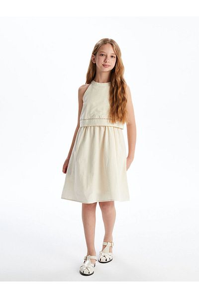 LC Waikiki New Season Halter Neck Linen Blend Girls' Dress - S5Ey22Z4
