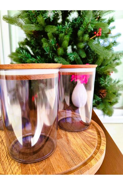 Madame Coco Yuvera 900ml 3-Piece Storage Container with Wooden Lid 900 ml - Smoked