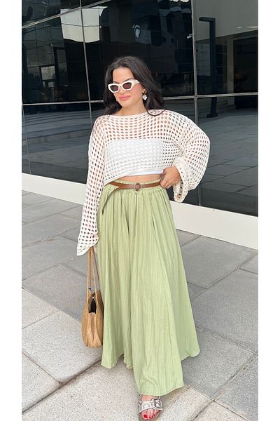 Butik Green Seersucker Draped Lined Skirt