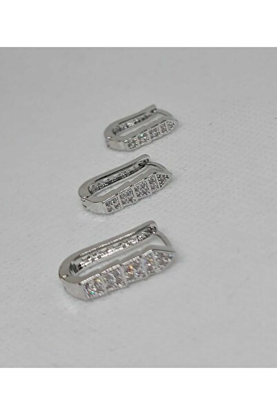 Store 316L Zirkon Taşlı Paslanmaz Çelik Gümüş Kaplı Küpe