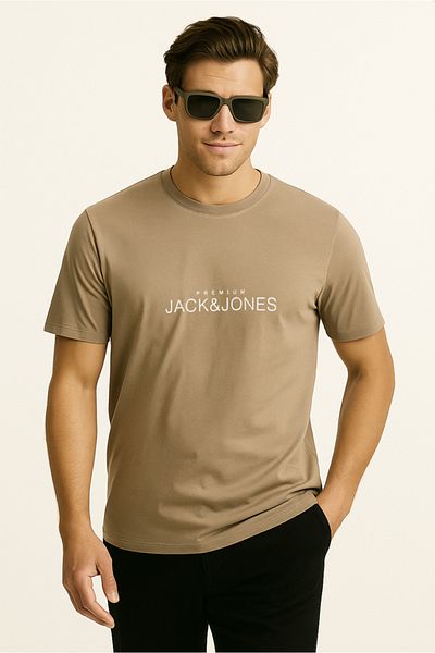 Jack & Jones Ανδρικό μπλουζάκι με λογότυπο μπεζ