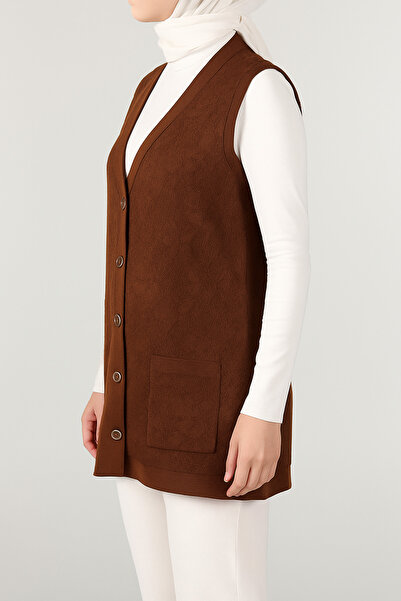 ECALAMODE Women's Tile Knitwear Vest with Pockets and Buttons for Middle Age Cardigan Model