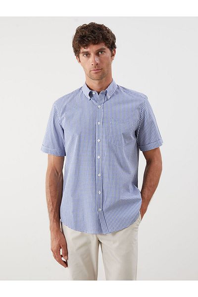 LC Waikiki Regular Fit Short Sleeve Plaid Poplin Men's Shirt
