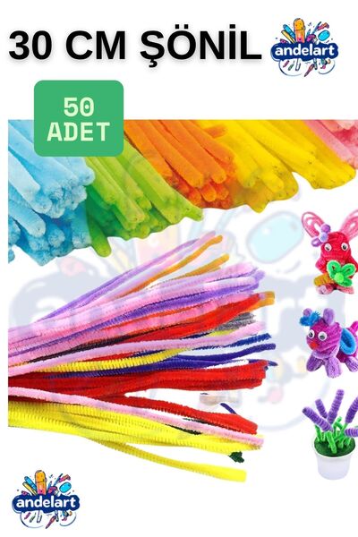 andelart Renkli Tüylü Şönil 30 Cm 60 'lı 1 Paket 30 Cm Renkli Tüylü