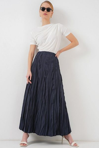 D&M Life Collection Long Crinkle Skirt 8042 - Navy Blue