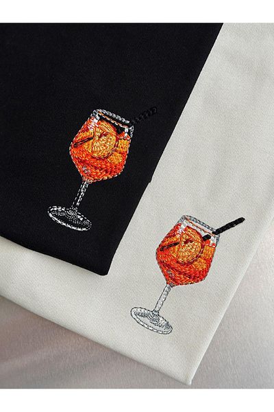 Trendiz Унисекс Premium бродирана тениска Aperol Spiritz, бяла