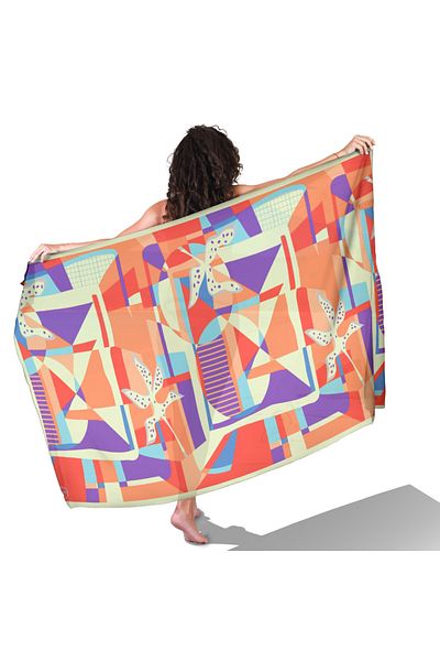 TUA Geometric Symphony Pattern Satin Pareo