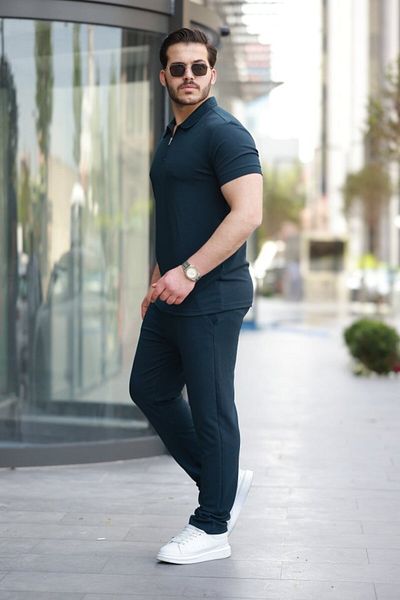 D&M Life Collection Men's Collared Zippered T-Shirt Trousers Double Casual Set