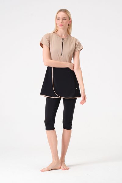 İKSUN Women's Short Sleeve Semi-Covered Hijab Swimsuit with Tights Bonnet Suit Short Arm Swimsuit