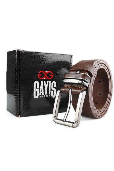 GAYIŞ Special Boxed |   Premium 1Oo% Genuine Leather Brown 4cm |   Men's Denim-Cloth Trouser Belt |
