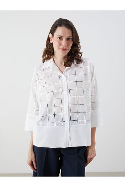 LC Waikiki Buxe White Openwork Brode Women's Shirt