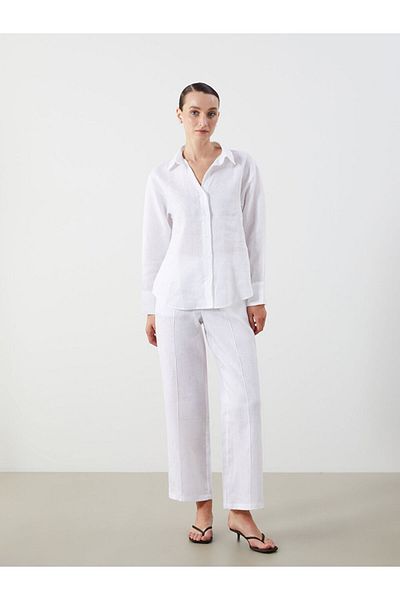 LC Waikiki Buxe White 100% Linen Women's Shirt