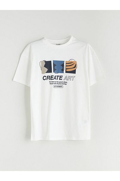 LC Waikiki Ecru Crew Neck Boy's T-Shirt