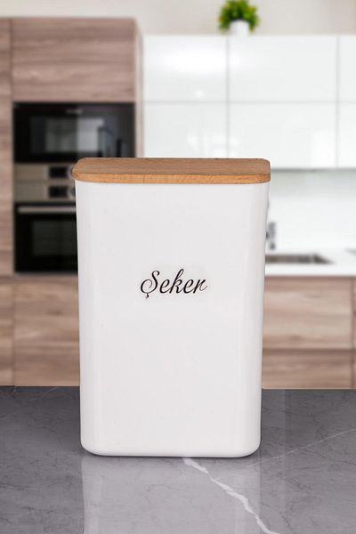 naturelove White Sugar and Food Storage Box Wooden Vacuum with Lid 3 Lt Acrylic Label
