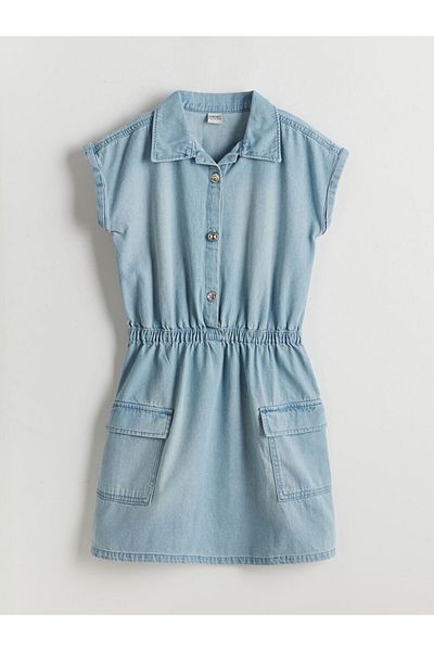 LC Waikiki LCW Πουκάμισο γιακά Κοριτσίστικο Jean Φόρεμα