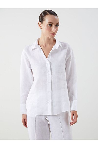 LC Waikiki Buxe White 100% Linen Women's Shirt