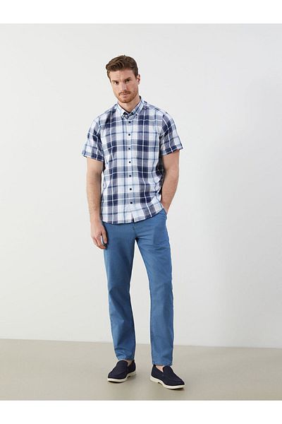 LC Waikiki Blue Regular Fit Short Sleeve Plaid Men's Shirt
