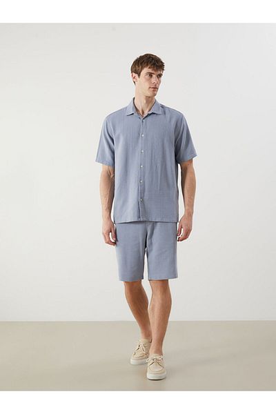 LC Waikiki Light Indigo Regular Fit Short Sleeve Dobby Men's Shirt
