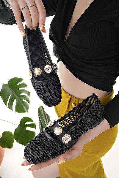 Modafırsat Women's Ballerina Black Stylish Home Business Office Casual Shoes