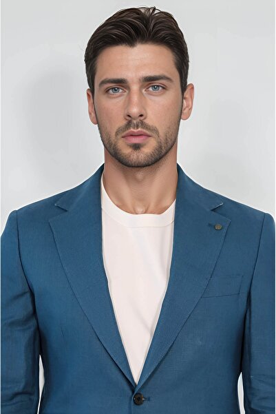 Velvarde KETEN/MONO YAKA-ÇİFT YIRTMAÇ TAKIM K.MAVİ