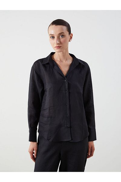 LC Waikiki New Black 100% Linen Women's Shirt