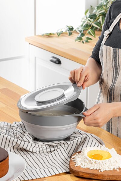 Mutfak Köşesi 2'si 1 Arada Mikser Karıştırma Kabı ve Kapaklı Saklama Kabı - Katlanabilir Saklama Kabı