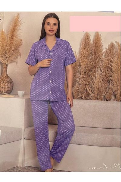 Wonder Girl Wonder Girl Short Sleeve Soft Fabric Button Purple Color 2-Piece Pajama Set