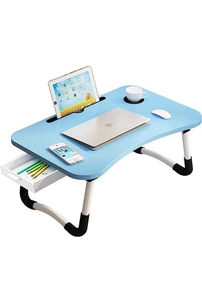 huitich Wood Laptop Desk with Drawer, Cup Holder, and Tablet Stand