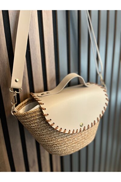 Home Geantă de mână și de umăr cu detalii din răchită naturală - Design cu capac