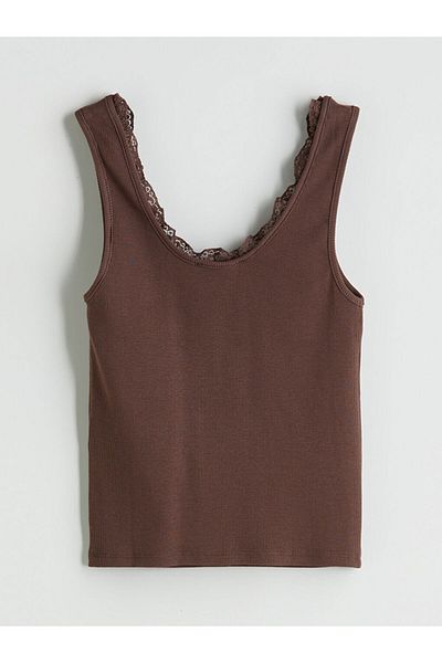 LC Waikiki Lcw U-Neck Lace Detailed Women's Tank Top Fast Fashion
