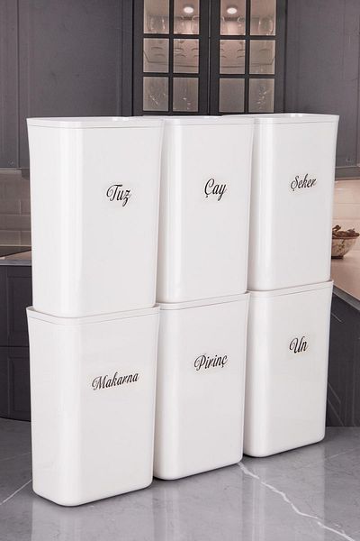 naturelove 6-Piece White Food Storage Box Vacuum Lid 3 Lt Acrylic with Label