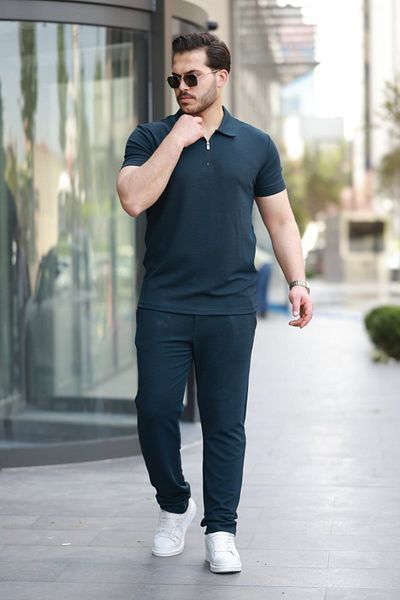 D&M Life Collection Men's Collared Zippered T-Shirt Trousers Double Casual Set