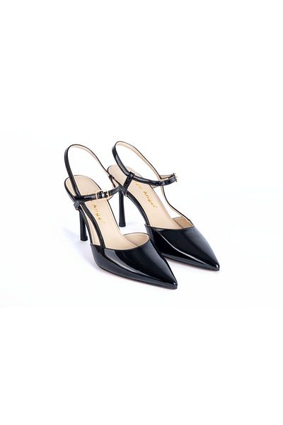 innsteal Nightglow Women's Black Patent Leather Thin Heels Shoes Pointed Toe Stylish Strap Stiletto Evening Dress Shoes