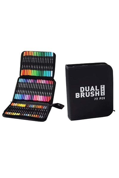 huitich 72 Pcs Dual Brush Pens Set with Zipper Case for Drawing and Coloring