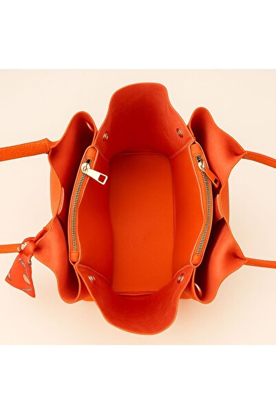 Timeless Orange Color Soft Leather Look Women's Shoulder and Hand Bag – Double Zipper, Shawl Detail