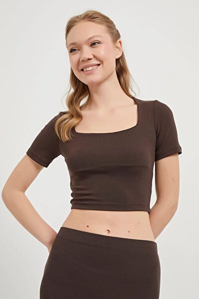 dubera creative Women's Slit Detailed Flexible Brown Bottom-Top Set