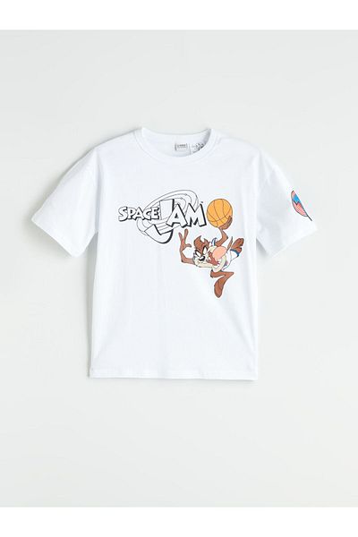 LC Waikiki White Crew Neck Tasmanian Devil Printed Boys' T-Shirt