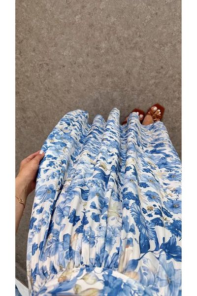 Sachistanbul Floral Patterned Tie-Up Blouse Skirt Set