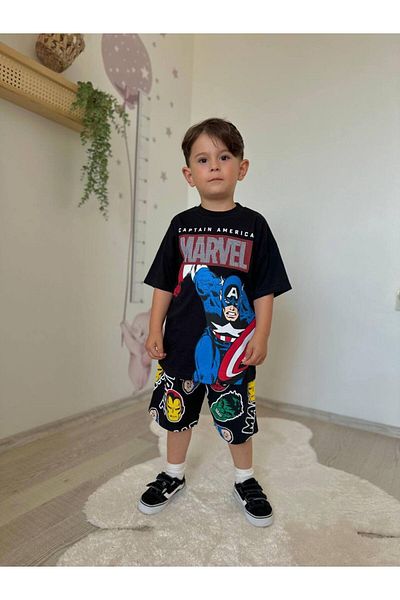 JELİBOOM Marvel Captain America Boy's Shorts Suit 100% Organic Cotton