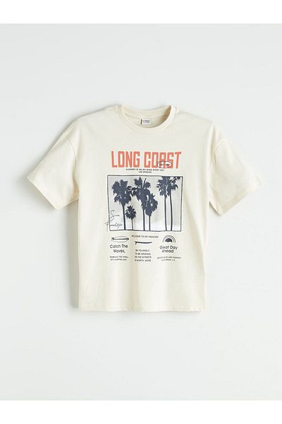 LC Waikiki Beige Crew Neck Boy's T-Shirt