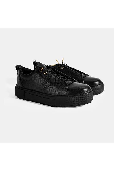 Desa Women's Black Lace-Up Leather Casual Shoes