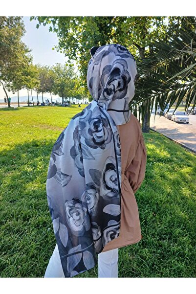 Nilbutik Rose Pattern Cotton Shawl Smoked