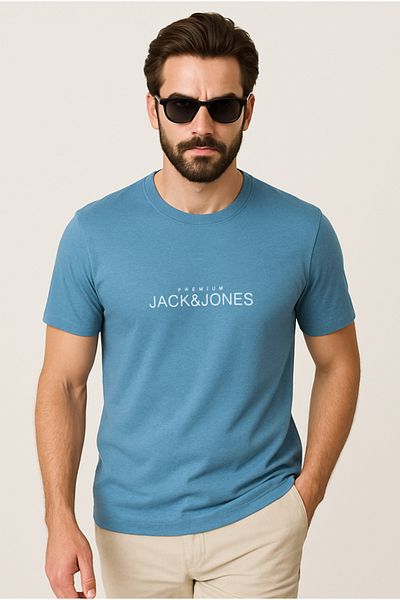 Jack & Jones J&J T-Shirt Men Logo Printed T-Shirt Blue Prm
