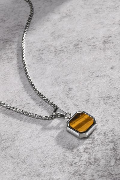 laria jewelry Square Brown Stone Locket Necklace