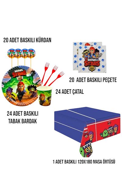 Evabrite مجموعة حفلات أعياد الميلاد لـ 24 شخصًا من Brawl Stars - زينة حفلات Brawl Stars Concept
