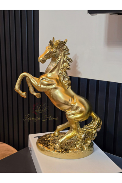LH Lavinya Home Biblo Şahlanan At Gold Renk 20×32 cm Dekoratif Polyester Heykel