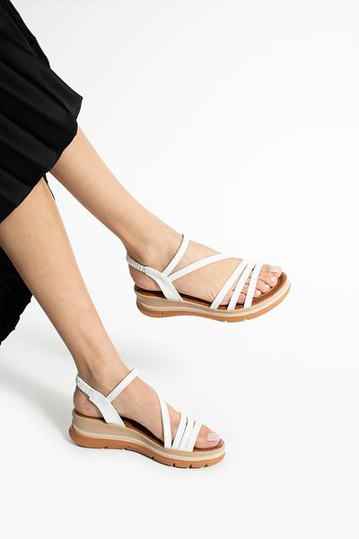 Ayax White Three-Stripe Elastic Daily Women's Sandals